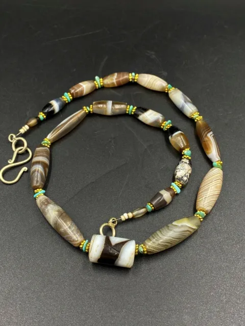 Old Ancient Antique Old  Banded Agate Beads  Necklace