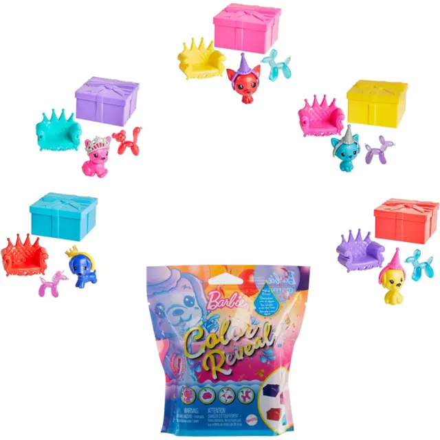 Barbie Colour Reveal Pet with Blue Metallic Coating & 5 Surprises Toy Mattel