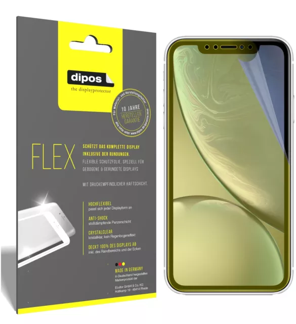 3x Apple iPhone XR Schutzfolie Folie, 100% Displayabdeckung, dipos Flex