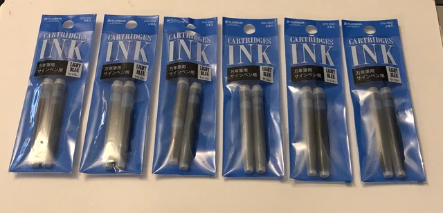6 X Pacchetti Platinum Penna Stilografica Fighetto Inchiostro (12) Cartucce Blu