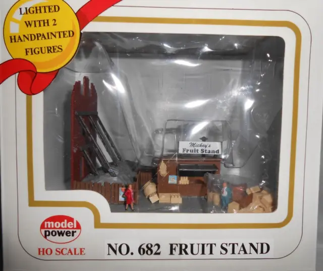 NIB Model Power HO SCALE #682 Fruit Stand lighted with 2 Hand Painted Figures