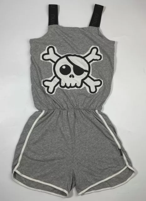 Nununu Skull Patch Tank Overall | Heather Grey Girls Size 10-11