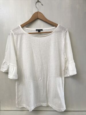 J. CREW MERCANTILE Cream White Ruffled Bell Short Sleeve Top Blouse Knit Medium