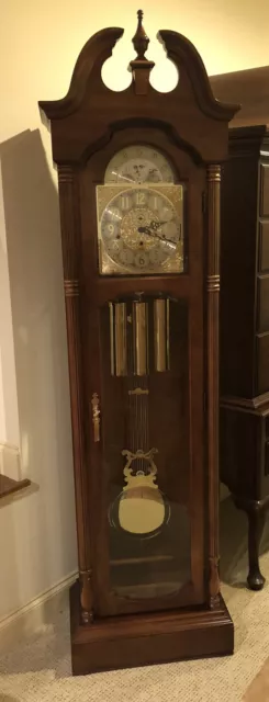 1987 Ridgeway Cherry Grandfather Clock With 3 Chimes (Local Pickup Only)