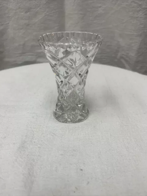 Vintage Diamond Pressed Glass Small Vase 3-1/2”