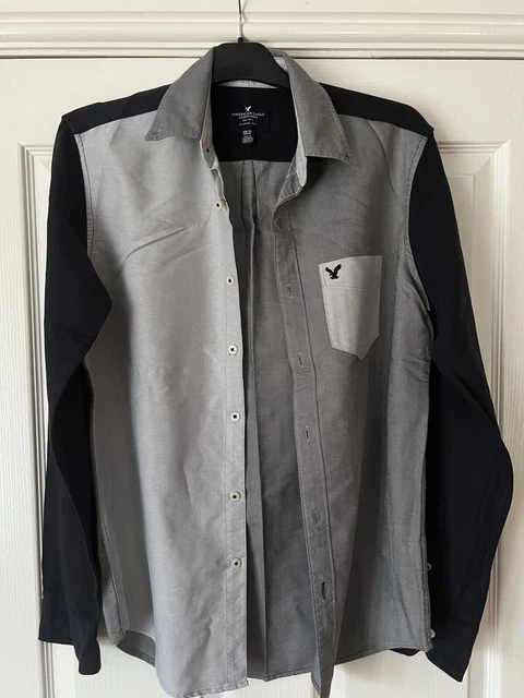 AMERICAN EAGLE Outfitters Long Sleeve Block Shirt (Grey/ Black) - XS