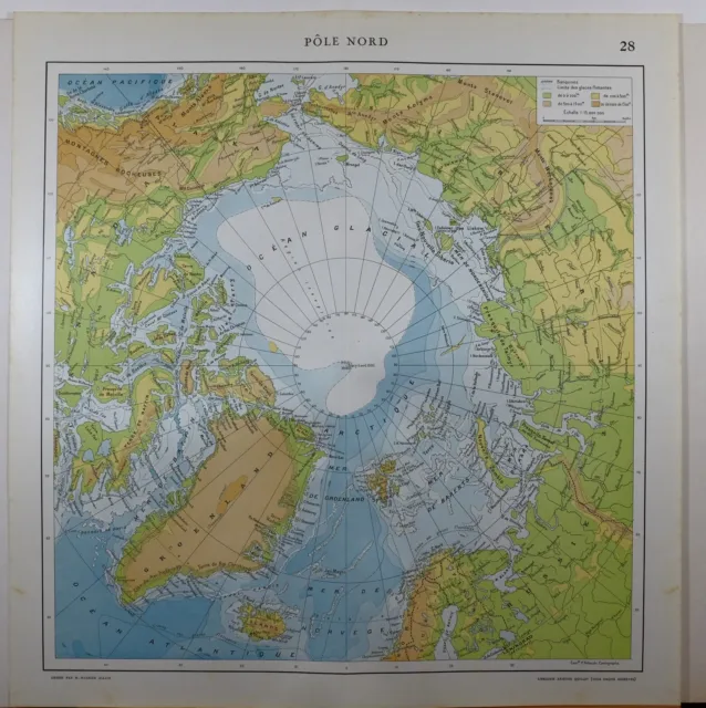 1929 Original Map ~ North Pole Greenland Alaska Iceland
