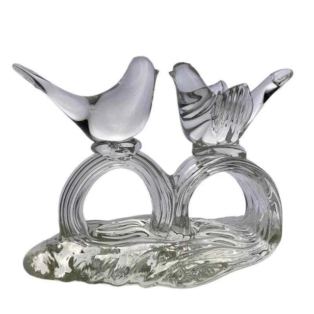 Vintage Birds Paperweight Lovebirds Clear Glass Hand Crafted 2 Bird Figurine