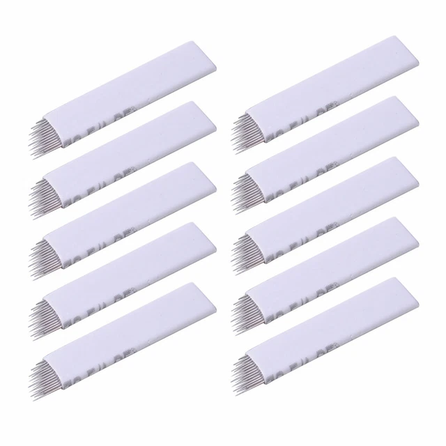 10pc 14 Needles Sharped Semi Permanent Eyebrow Tattoo Bevel Sloped Blade Tool