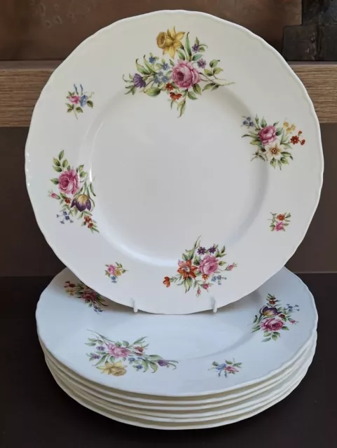 Vintage Royal Worcester Roanoke 10.75 Inch Floral Dinner Plates X 7 Not Fluted