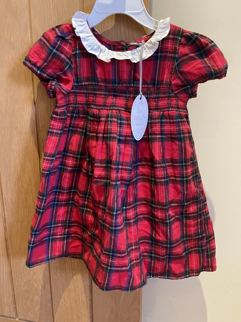 Set di abiti 3 pezzi tartan natalizio Sainsburys Tu bambina taglia 12-18 M nuovo con etichette
