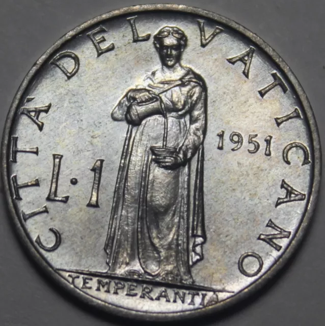 Vatican City Lira, 1951 Gem Unc~Rare 400,000 Minted~Pope Pius XII~Free Shipping