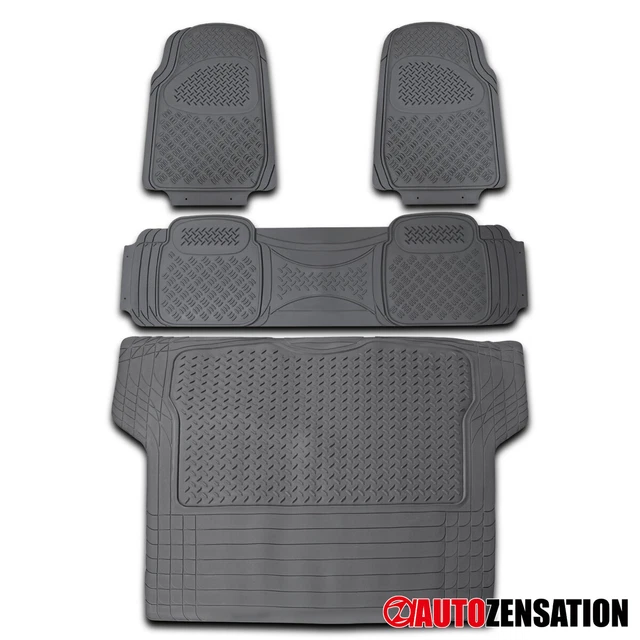 4PC Gray All Weather PVC Rubber 3D Floor Mats Liner Front+Rear+Trunk Cargo SUV