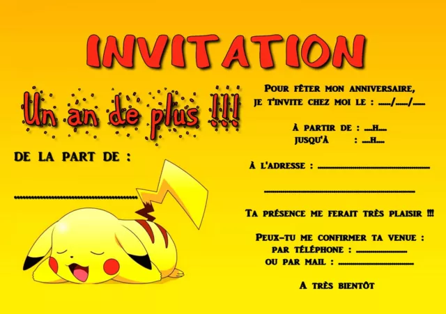 Invitation Pokémon, anniversaire Pokémon, fête Pokémon, invitation