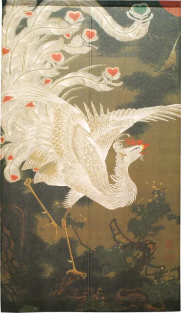 Noren Japanese Door Curtain White Phoenix Pine Tree JAKUCHU ITO Japan 150x85cm