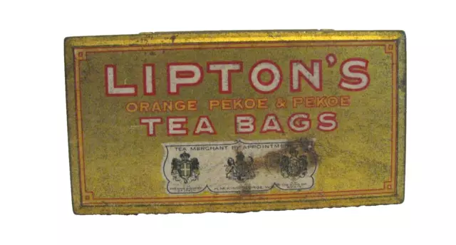 Antique/Vintage Liptons 12ct Tea bag tin 1920s original tea bag liner included