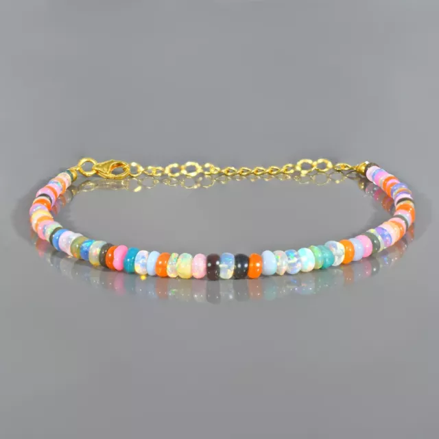 Naturel Welo Feu Opale Multicolore Perles Chaîne 925 Argent Main Femme Bracelet