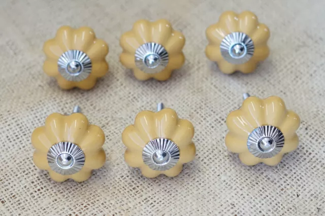 6 Yellow Ceramic Drawer Door Knob Pulls Handle Cabinet Knobs Dresser Hardware