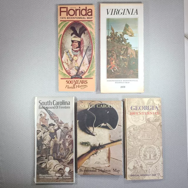 VTG 1976 Maps Lot of 5 - Florida Virginia North Carolina South Carolina Georgia