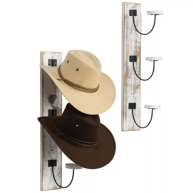 Solid Whitewashed Wood & Black Metal Wire Coat Hooks Vertical Hat Rack, Set of 2 2