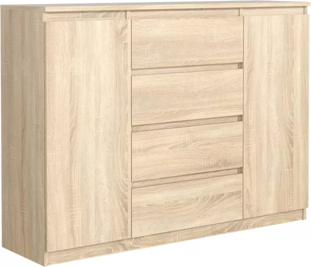 Commode Chêne Sonoma Mat avec 4 tiroirs et 2 Portes 140 cm, Meuble Rangement