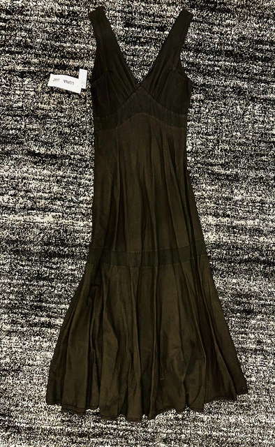 Luna Luz Sleeveless V-Neck Vintage Midi Dress in Black | SZ Small 🖤NWT🖤 {rare}
