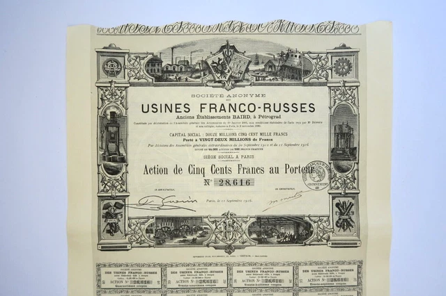 Russian Bond Societe Des Usines Franco Russes Obligation De 500 Francs 1911
