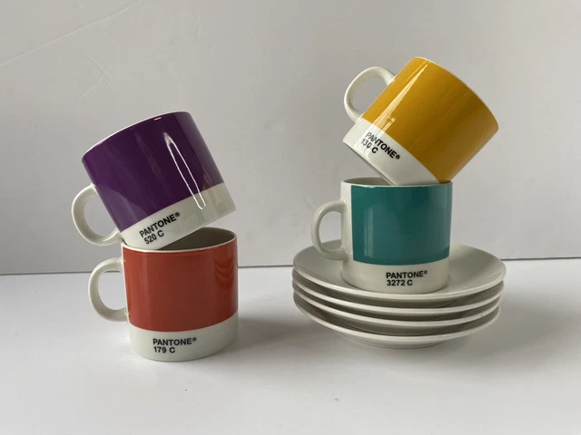 Juego de 4 tazas y platillos chinos de hueso Pantone serie café espresso 8 piezas en caja