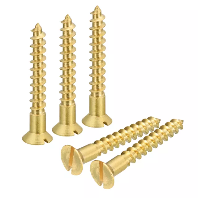 15Pcs M5.5 x 40mm Brass Slotted Drive Flat Head Wood Screws Self Tapping Screw