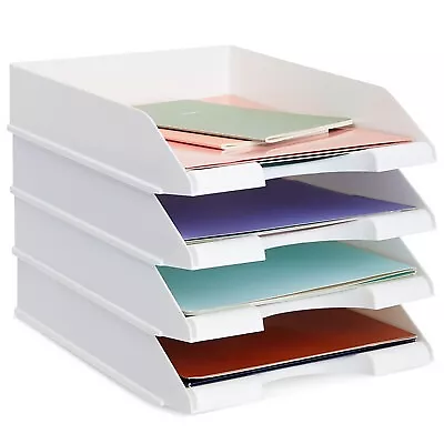 Stockroom Plus 4 Pack Stackable Paper Trays for Letter Documents, Desktop File