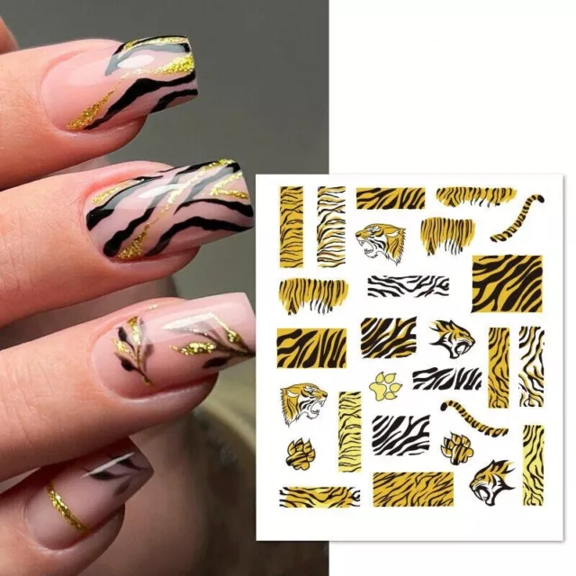 Nail Art Wasseraufkleber Aufkleber Tier Leopardendruck Tigerlinien Spitze Maniküre 63