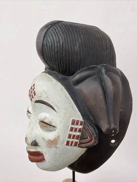MASK ancient African tribal art POUNOU GABON in polychrome painted WOOD