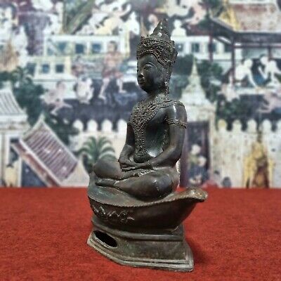 16.3" Buddhism Antique Thai Ayutthaya Bronze Buddha Statue Meditating On Boat 2