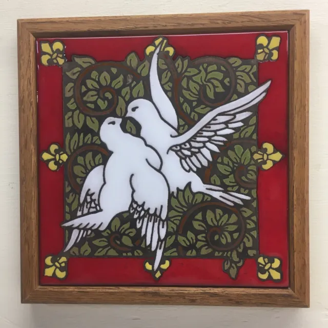 Ingrassia Handglazed Christmas Doves Red Tile Oak Frame Wall Decor Trivet