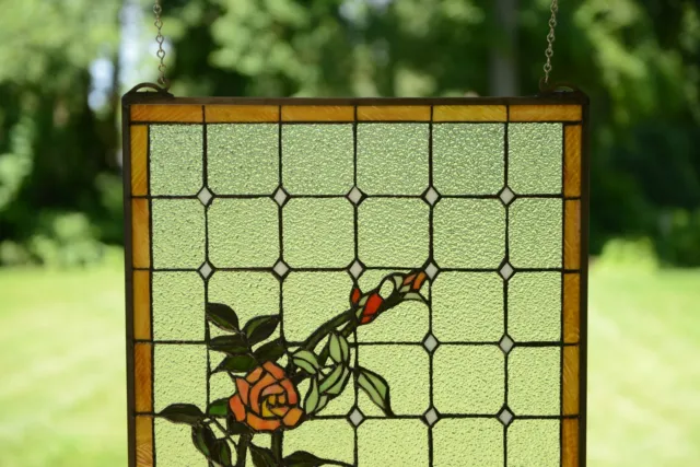 Handcrafted stained glass window panel Rose Flowers Blossom 3