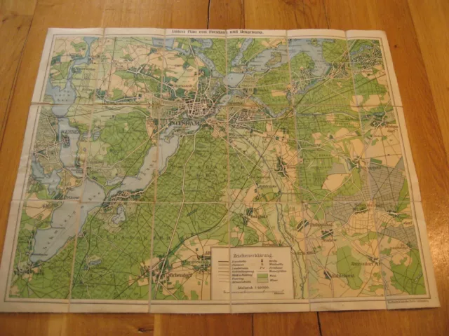 alte Landkarte Lüders Plan von Potsdam und Umgebung um 1920 auf Leinen Bornstedt
