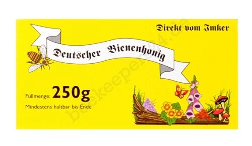 Honig-Etikett gelb, 250 g, 100 Stk, Honigglas-Etikett, nassklebend, Honigetikett
