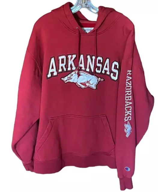 VTG Mens Pullover Arkansas Razorbacks Hoodie Embroidered Mens XXL Champion Red