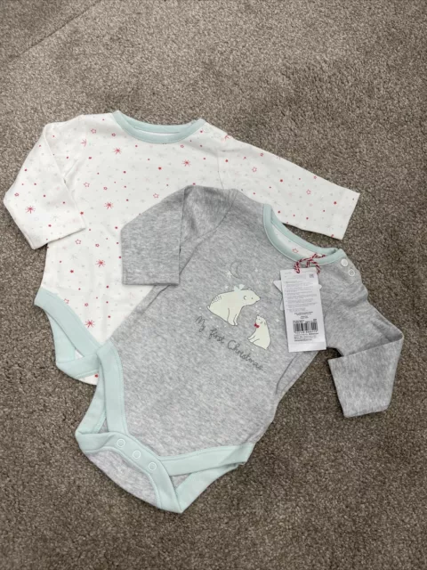 Mothercare My First Christmas Baby Bodysuits Vests Polar Bear 1-3 Months