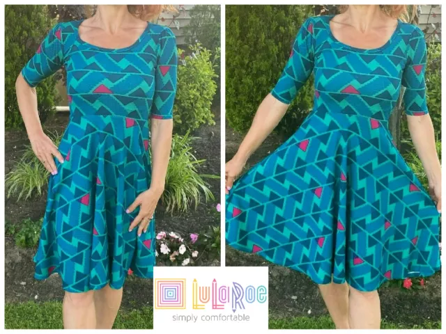 Lularoe Nicole Fit & Flare Swirl Short Sleeve Dress Geometric Textured Xxs 🌺 🦄