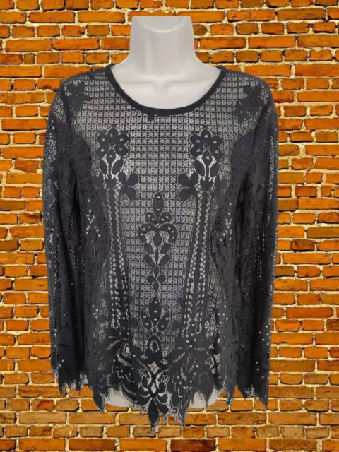 Bnwt Women Next Uk 6 Black Long Sleeve Studded Lace Boho Casual Party Top Blouse