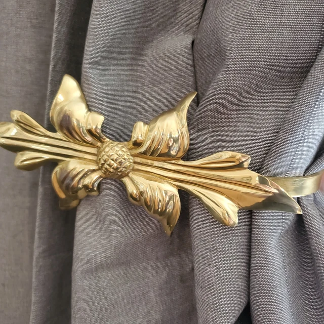 Brass Bow Curtain Tie Backs Vintage Made in India Heavy Pineapple Center