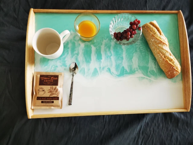 Joli Plateau En Bois Sur Pied - Arts & Artisanat - Dimensions 48,5x48,5x23,5cm