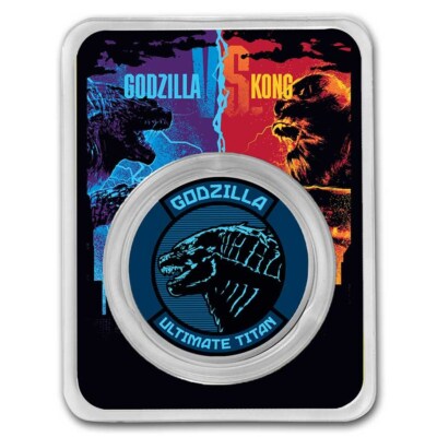 Kong face off color tep/BU Moneta ARGENTO 1 OZ ARGENTO 999 Niue 2021 Godzilla vs 