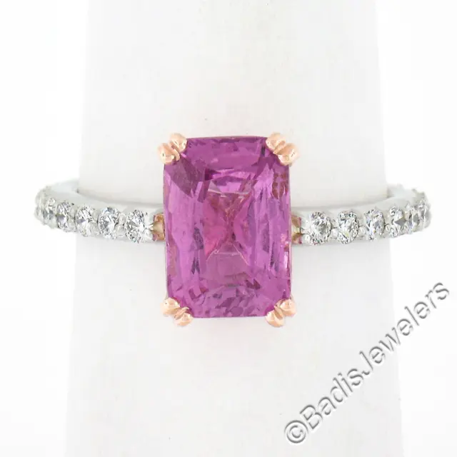 Nuevo Platino & 14k Oro 3.61ct GIA No Calor Zafiro Rosa Anillo Solitario