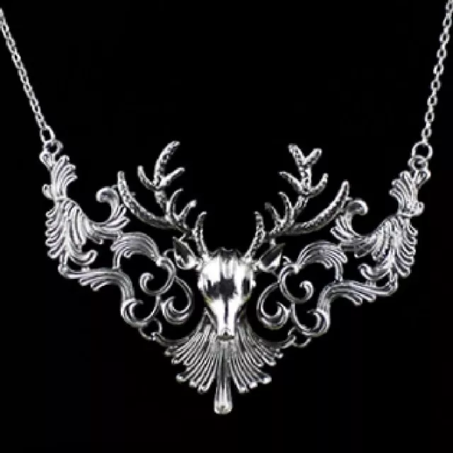 Ciervo Cornamenta Collar Ciervo Alce Reo Vintage Plata Colorido Cabeza de Ciervo