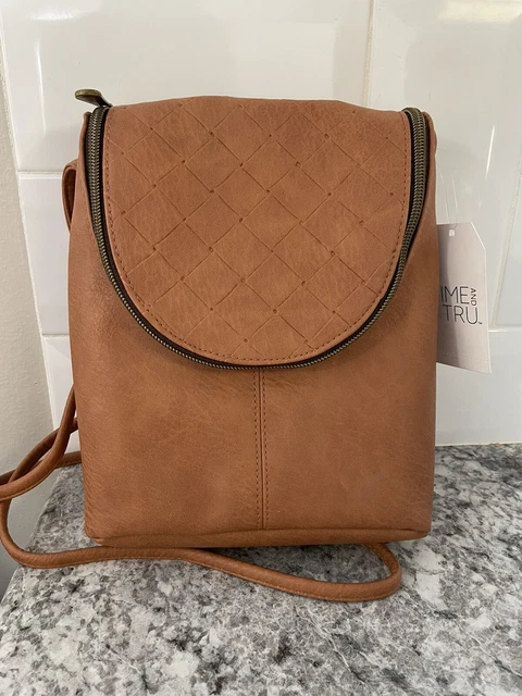Time and Tru Crossbody Purse Bag Cream Darcy Brown outside pocket compact size