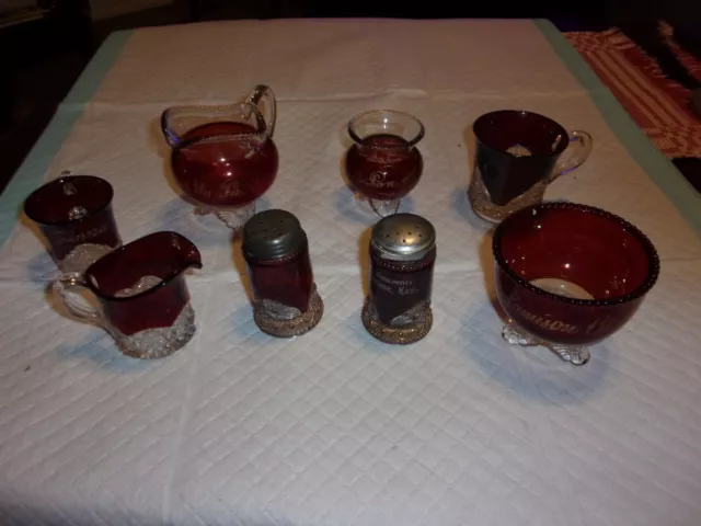 Beautiful lot of Antique Ruby Red Flash Glass Souvenir