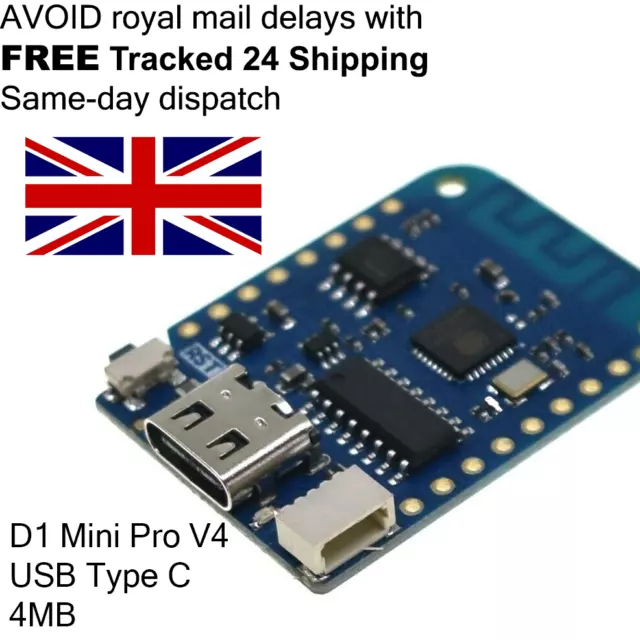UK | Wemos Lolin D1 Mini V4.0 USB-C WiFi ESP8266 4MB Nodemcu Arduino Micropython