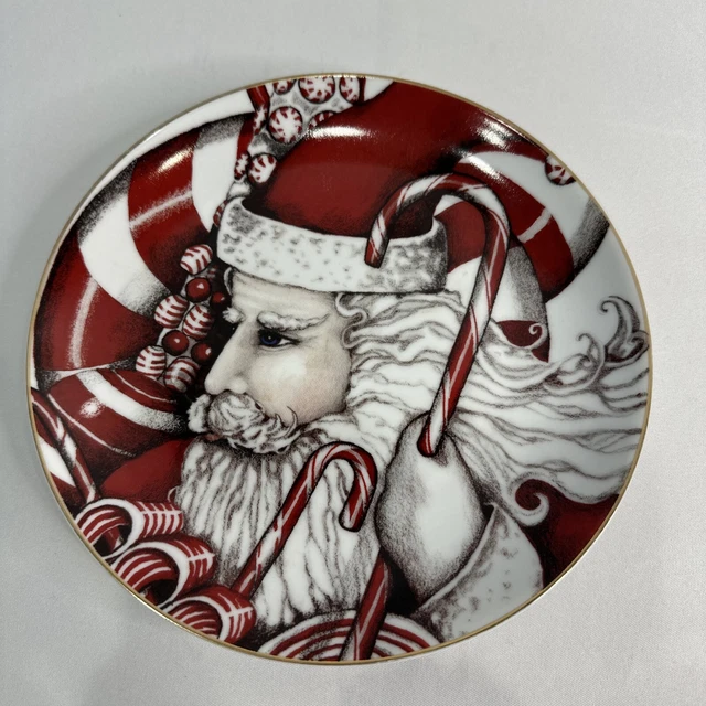 Christmas plate Santa Candy Canes Original Art Local Georgian Artist Signed